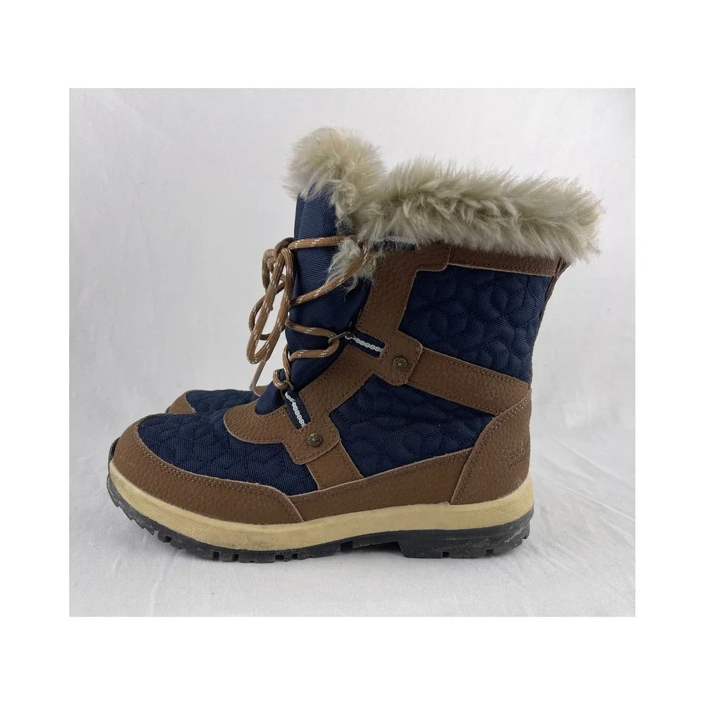 Bearpaw Isabella Women Size 8 Navy Brown Faux Fur Trim Waterproof Winter Boots